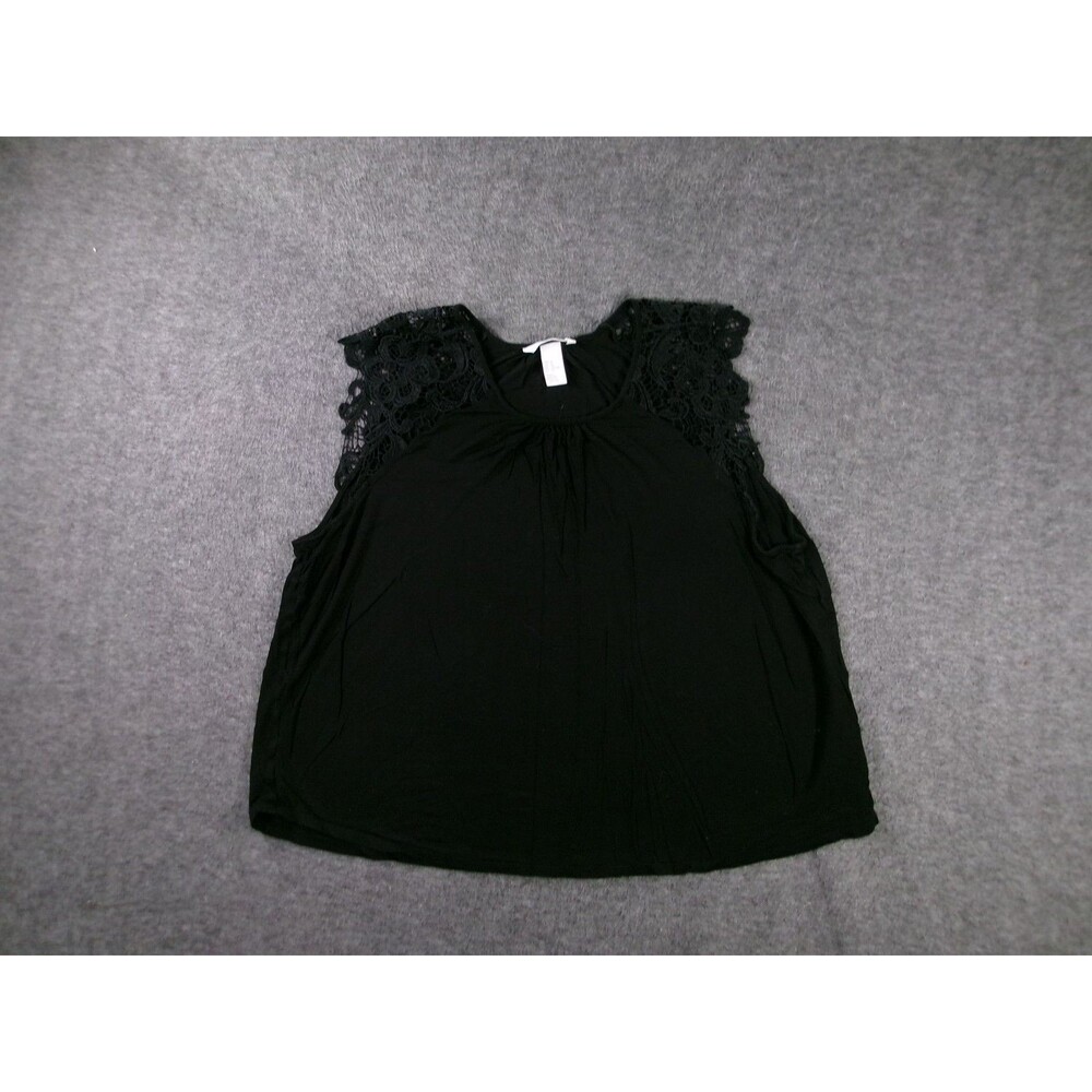 HM Top Womens XL Black Lace Cap Sleeve Scoop Neck Relaxed Fit Blouse Casual